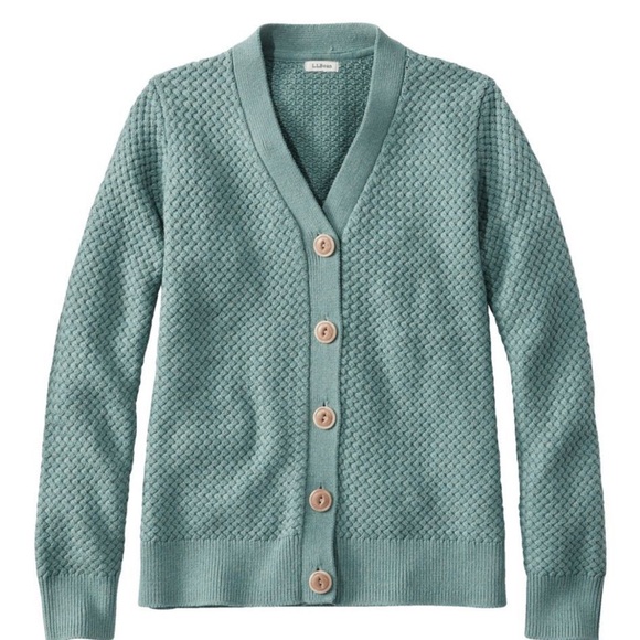 L.L. Bean Sweaters - LL Bean Sweater Womens L Basket Weave Cardigan Button Front Blue Fisherman Prep